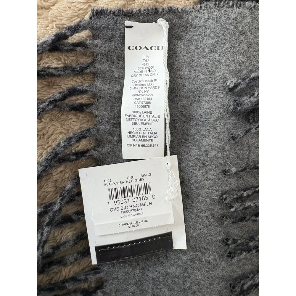 NWT Coach Women's 4622 Double Face Oversized Fringe Scarf Wrap Wool Italy